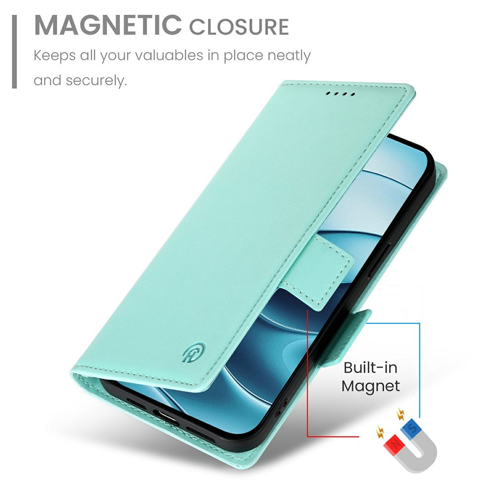 For Xiaomi Redmi Note 15 Pro 4G (Global) Stand Case PU Leather Wallet Phone Cover - Mint Green