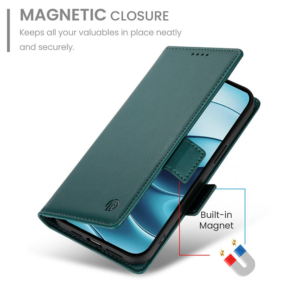 For Xiaomi Redmi Note 15 Pro 4G (Global) Stand Case PU Leather Wallet Phone Cover - Blackish Green