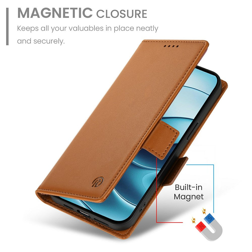 For Xiaomi Redmi Note 15 Pro 4G (Global) Stand Case PU Leather Wallet Phone Cover - Brown