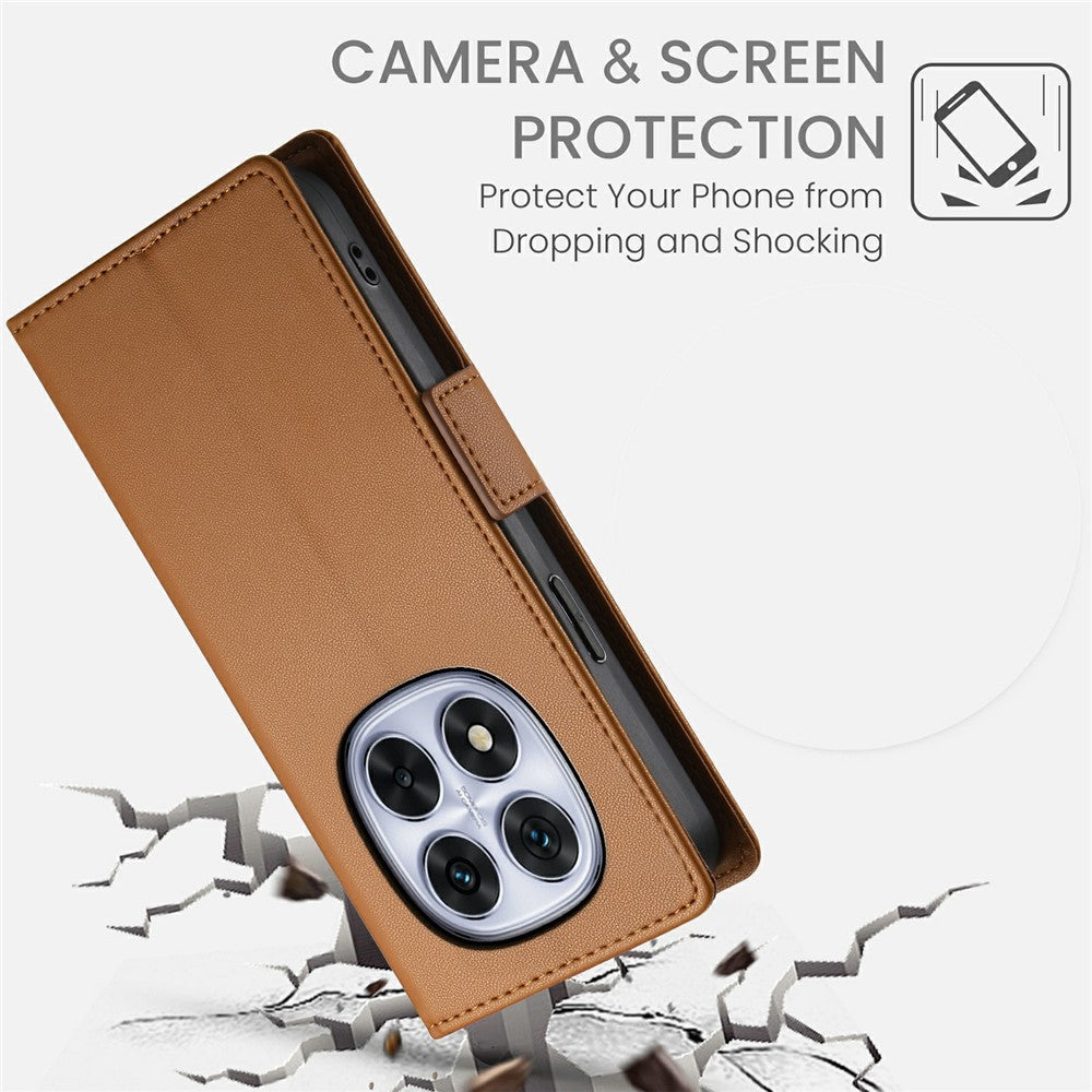 For Xiaomi Redmi Note 15 Pro 4G (Global) Stand Case PU Leather Wallet Phone Cover - Brown