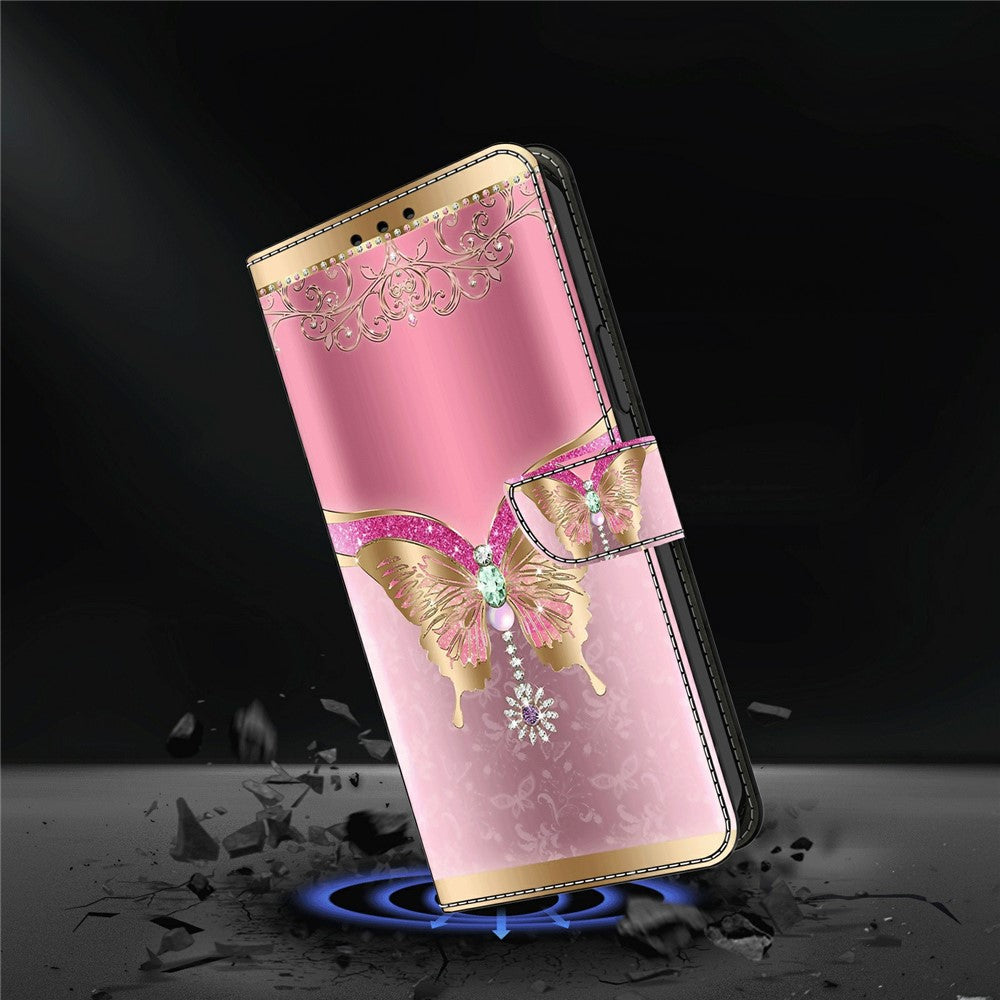 For Xiaomi Redmi Note 15 Pro 5G (Global) Case 3D Pattern PU Leather Wallet Phone Cover with Stand - Pink  /  Gold Butterfly