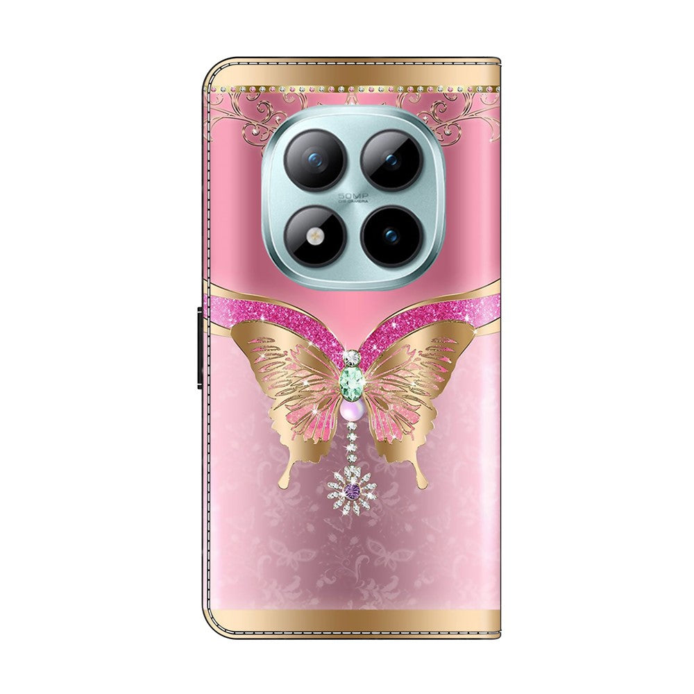 For Xiaomi Redmi Note 15 Pro 5G (Global) Case 3D Pattern PU Leather Wallet Phone Cover with Stand - Pink  /  Gold Butterfly