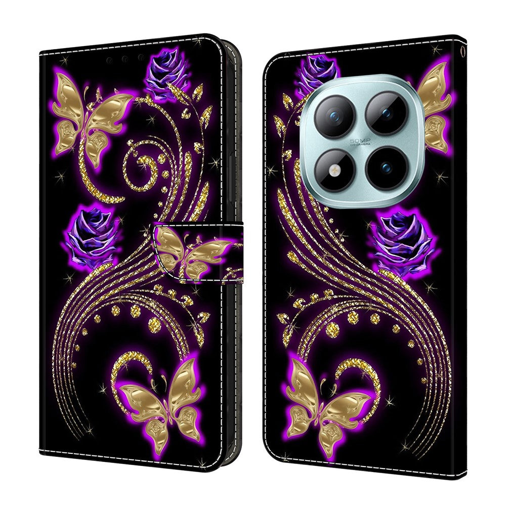 For Xiaomi Redmi Note 15 Pro 5G (Global) Case 3D Pattern PU Leather Wallet Phone Cover with Stand - Purple Flowers  /  Butterflies
