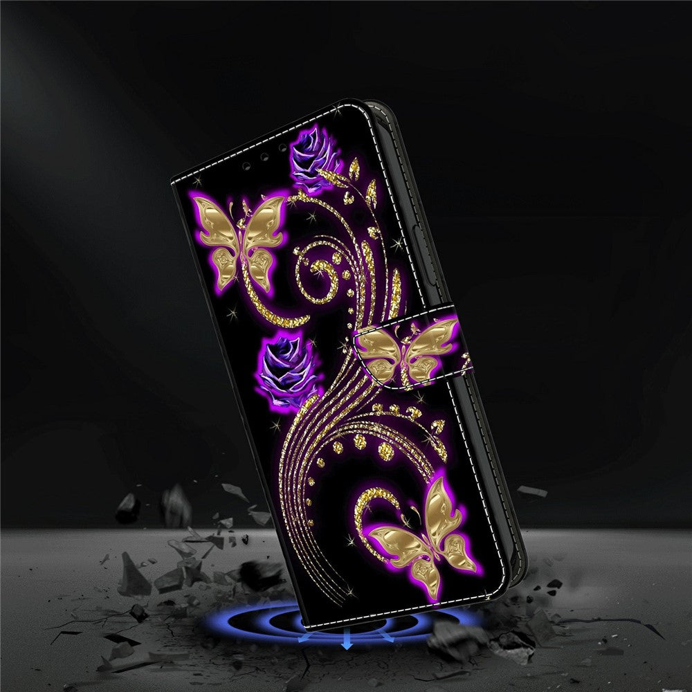 For Xiaomi Redmi Note 15 Pro 5G (Global) Case 3D Pattern PU Leather Wallet Phone Cover with Stand - Purple Flowers  /  Butterflies