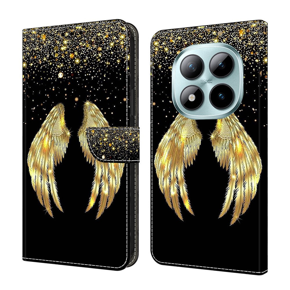 For Xiaomi Poco M8 Pro 5G / Redmi Note 15 Pro+ 5G (Global) Case 3D Pattern PU Leather Wallet Phone Cover with Stand - Gold Wing
