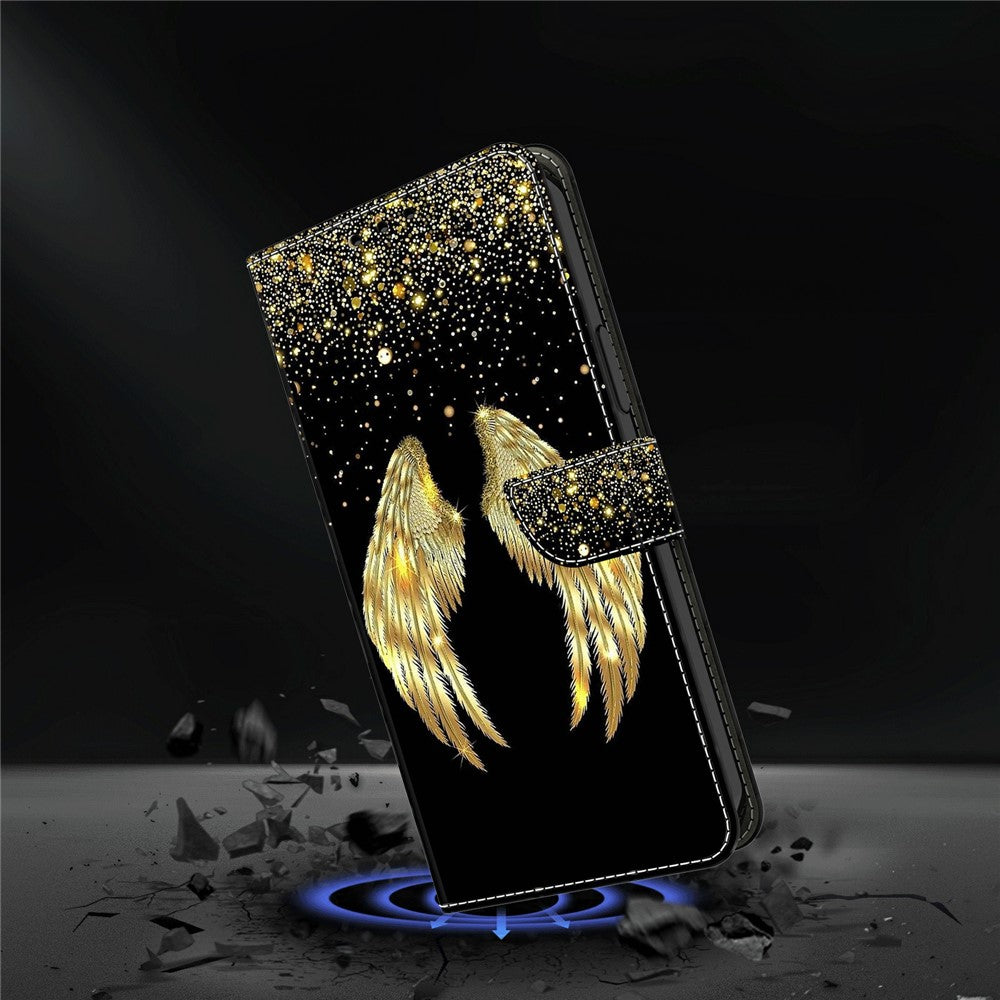 For Xiaomi Poco M8 Pro 5G / Redmi Note 15 Pro+ 5G (Global) Case 3D Pattern PU Leather Wallet Phone Cover with Stand - Gold Wing