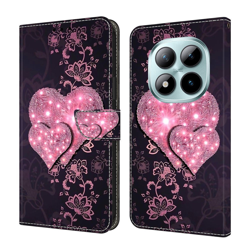 For Xiaomi Poco M8 Pro 5G / Redmi Note 15 Pro+ 5G (Global) Case 3D Pattern PU Leather Wallet Phone Cover with Stand - Lace Hearts