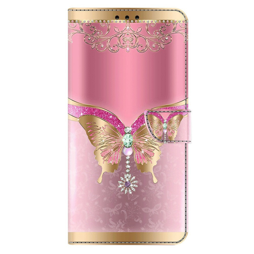 For Xiaomi Poco M8 Pro 5G / Redmi Note 15 Pro+ 5G (Global) Case 3D Pattern PU Leather Wallet Phone Cover with Stand - Pink  /  Gold Butterfly