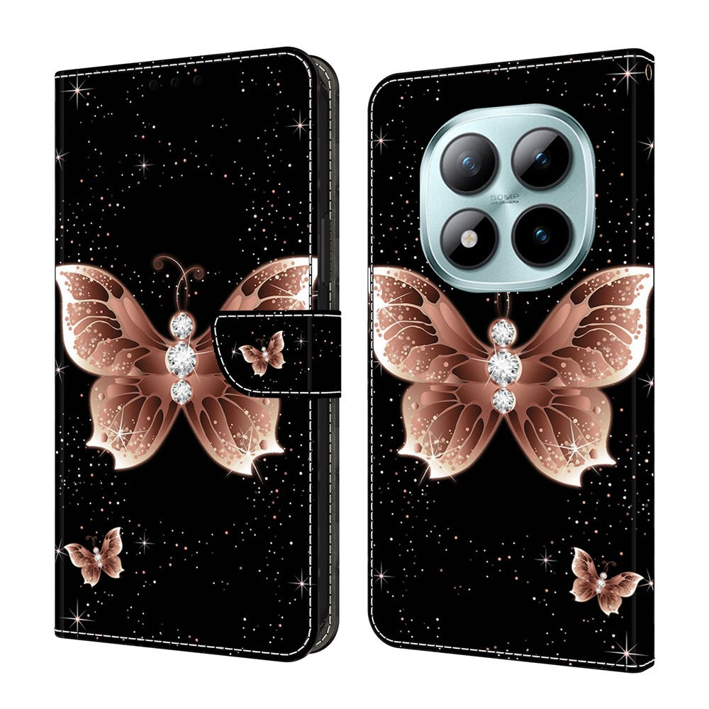 For Xiaomi Poco M8 Pro 5G / Redmi Note 15 Pro+ 5G (Global) Case 3D Pattern PU Leather Wallet Phone Cover with Stand - Pink Diamond Butterfly