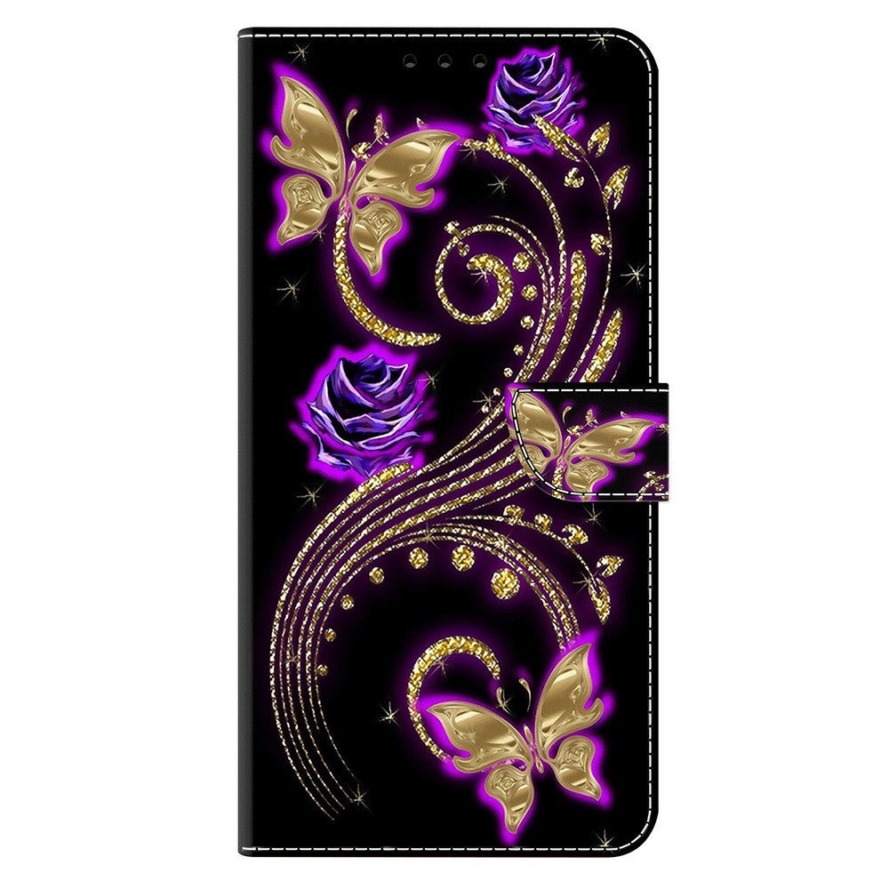 For Xiaomi Poco M8 Pro 5G / Redmi Note 15 Pro+ 5G (Global) Case 3D Pattern PU Leather Wallet Phone Cover with Stand - Purple Flowers  /  Butterflies