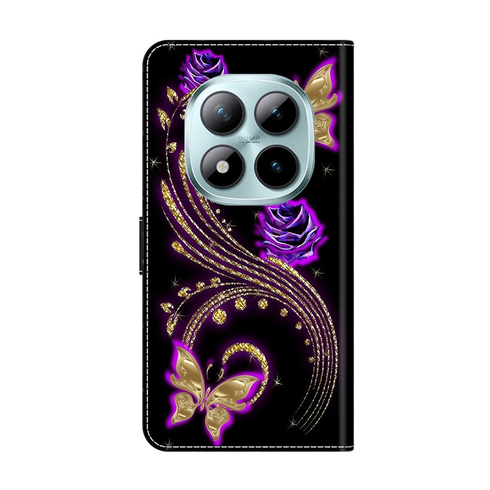 For Xiaomi Poco M8 Pro 5G / Redmi Note 15 Pro+ 5G (Global) Case 3D Pattern PU Leather Wallet Phone Cover with Stand - Purple Flowers  /  Butterflies