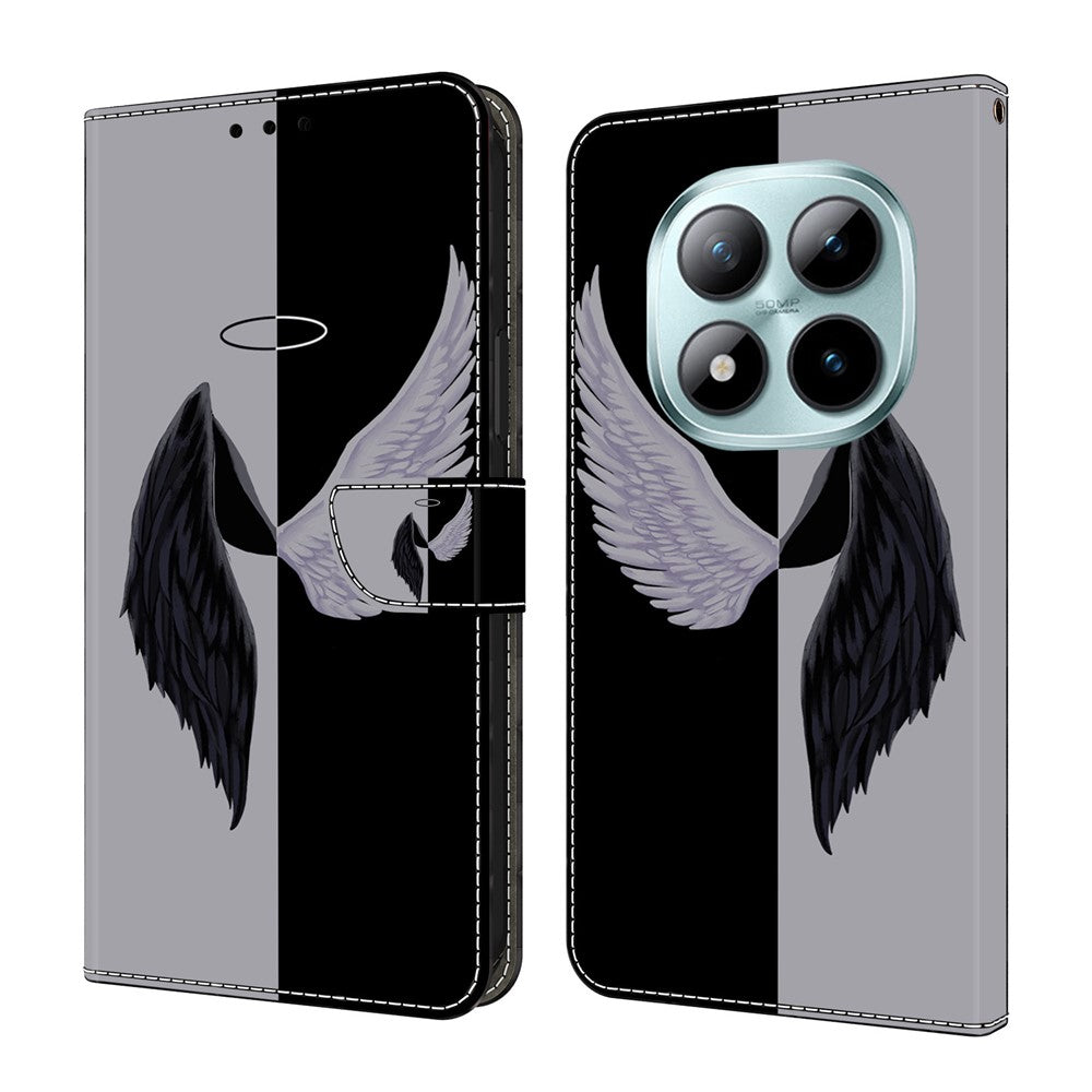 For Xiaomi Redmi Note 15 Pro 5G (Global) Case Magnetic Clasp 3D Pattern Leather Wallet Phone Cover - Black  /  White Wings