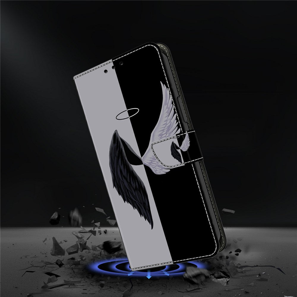 For Xiaomi Redmi Note 15 Pro 5G (Global) Case Magnetic Clasp 3D Pattern Leather Wallet Phone Cover - Black  /  White Wings