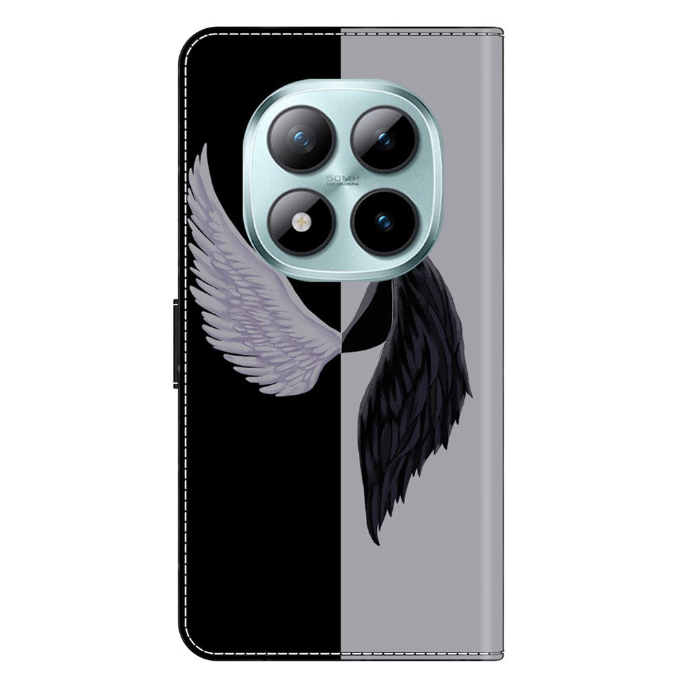 For Xiaomi Redmi Note 15 Pro 5G (Global) Case Magnetic Clasp 3D Pattern Leather Wallet Phone Cover - Black  /  White Wings