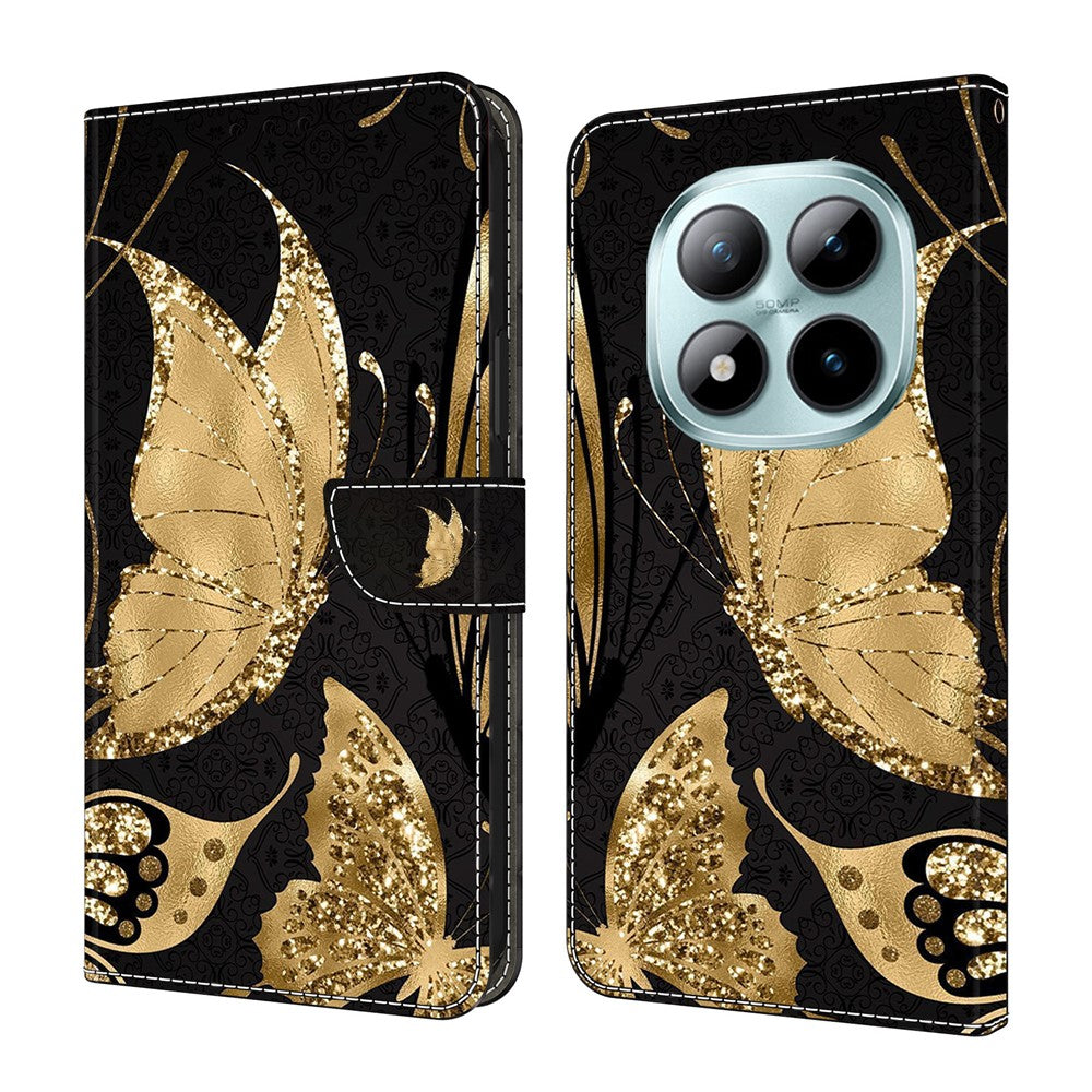 For Xiaomi Redmi Note 15 Pro 5G (Global) Case Magnetic Clasp 3D Pattern Leather Wallet Phone Cover - Golden Butterfly