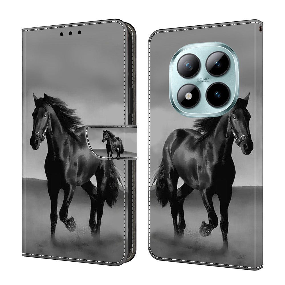 For Xiaomi Poco M8 Pro 5G / Redmi Note 15 Pro+ 5G (Global) Case Magnetic Clasp 3D Pattern Leather Wallet Phone Cover - Black Horse