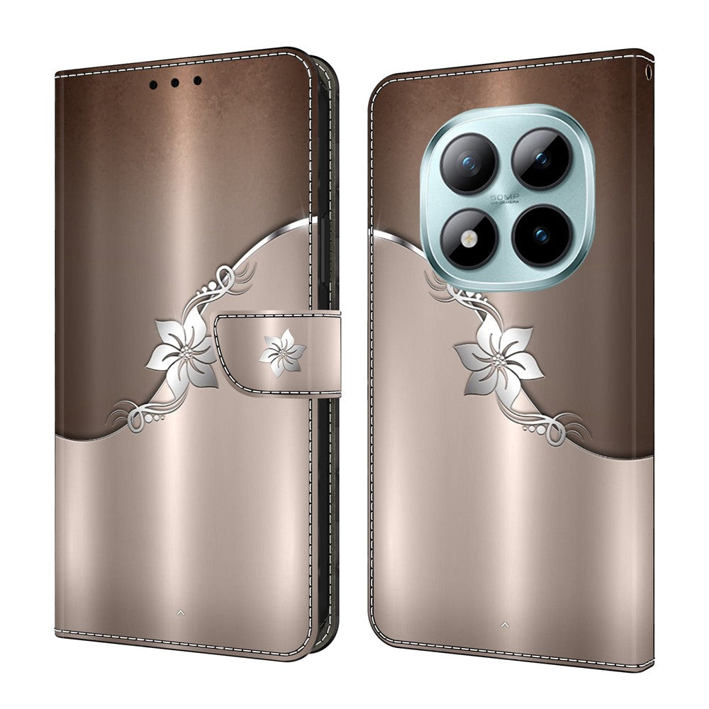 For Xiaomi Poco M8 Pro 5G / Redmi Note 15 Pro+ 5G (Global) Case Magnetic Clasp 3D Pattern Leather Wallet Phone Cover - Silver Flower