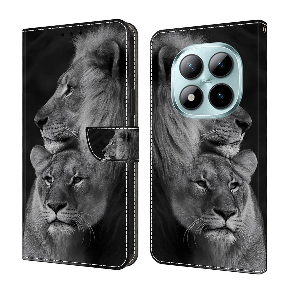 For Xiaomi Poco M8 Pro 5G / Redmi Note 15 Pro+ 5G (Global) Case Magnetic Clasp 3D Pattern Leather Wallet Phone Cover - Couple Lions