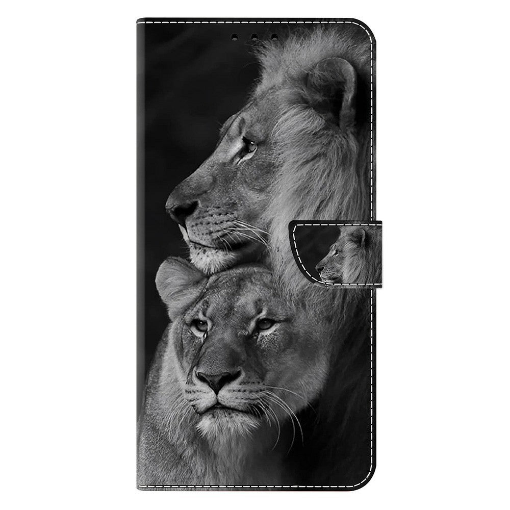 For Xiaomi Poco M8 Pro 5G / Redmi Note 15 Pro+ 5G (Global) Case Magnetic Clasp 3D Pattern Leather Wallet Phone Cover - Couple Lions