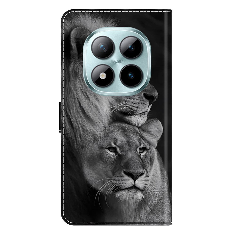 For Xiaomi Poco M8 Pro 5G / Redmi Note 15 Pro+ 5G (Global) Case Magnetic Clasp 3D Pattern Leather Wallet Phone Cover - Couple Lions