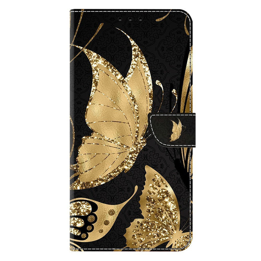 For Xiaomi Poco M8 Pro 5G / Redmi Note 15 Pro+ 5G (Global) Case Magnetic Clasp 3D Pattern Leather Wallet Phone Cover - Golden Butterfly