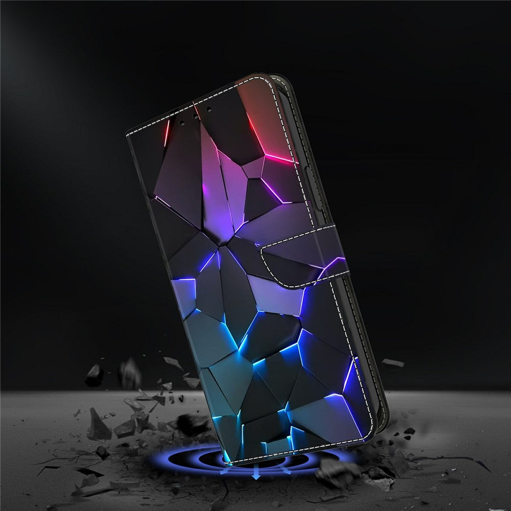 For Xiaomi Redmi Note 15 Pro 5G (Global) Case with Card Slot Pattern Printed TPU + PU Leather Flip Phone Cover - Blue Cracks