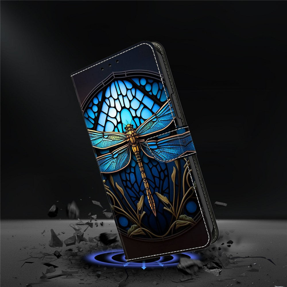 For Xiaomi Redmi Note 15 Pro 5G (Global) Case with Card Slot Pattern Printed TPU + PU Leather Flip Phone Cover - Blue Dragonfly