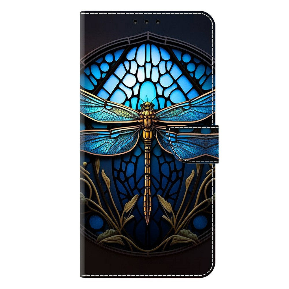 For Xiaomi Redmi Note 15 Pro 5G (Global) Case with Card Slot Pattern Printed TPU + PU Leather Flip Phone Cover - Blue Dragonfly