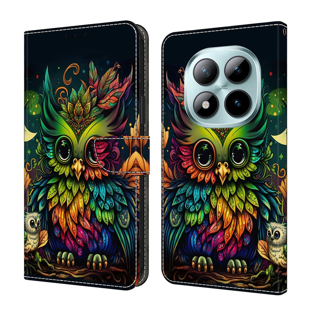 For Xiaomi Redmi Note 15 Pro 5G (Global) Case with Card Slot Pattern Printed TPU + PU Leather Flip Phone Cover - Colorful Owl