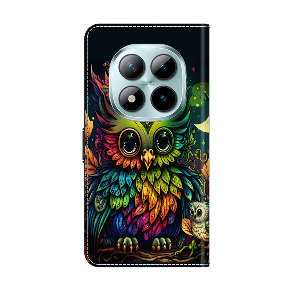 For Xiaomi Redmi Note 15 Pro 5G (Global) Case with Card Slot Pattern Printed TPU + PU Leather Flip Phone Cover - Colorful Owl