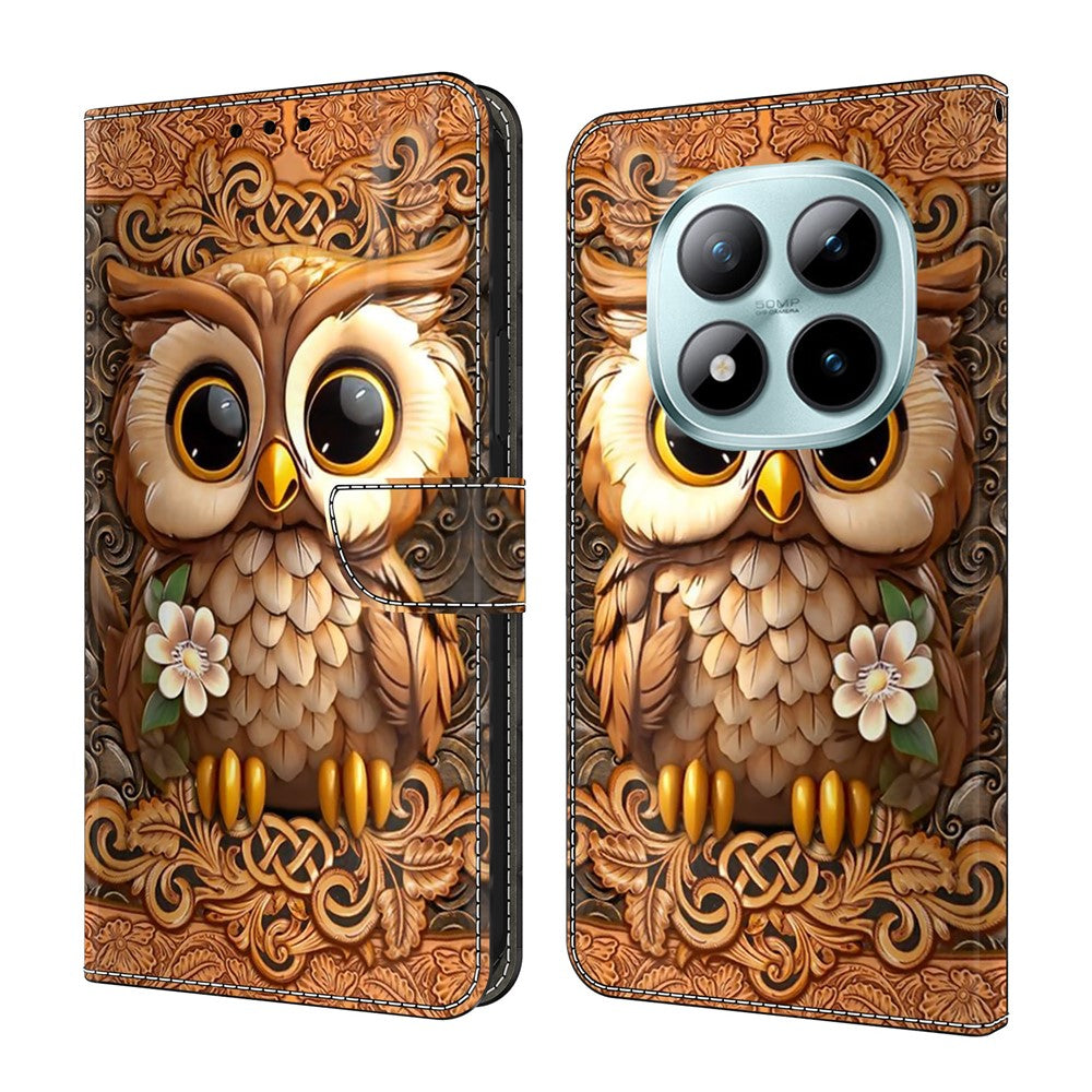 For Xiaomi Poco M8 Pro 5G / Redmi Note 15 Pro+ 5G (Global) Case with Card Slot Pattern Printed TPU + PU Leather Flip Phone Cover - Red Owl