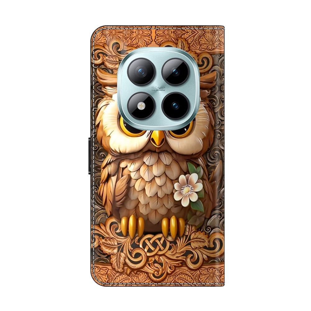 For Xiaomi Poco M8 Pro 5G / Redmi Note 15 Pro+ 5G (Global) Case with Card Slot Pattern Printed TPU + PU Leather Flip Phone Cover - Red Owl