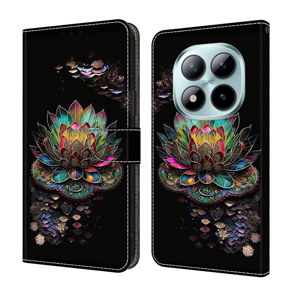 For Xiaomi Poco M8 Pro 5G / Redmi Note 15 Pro+ 5G (Global) Case with Card Slot Pattern Printed TPU + PU Leather Flip Phone Cover - Lotus