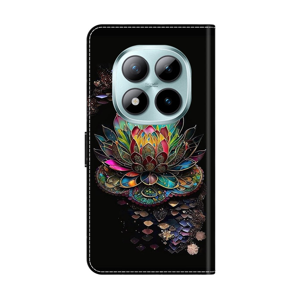 For Xiaomi Poco M8 Pro 5G / Redmi Note 15 Pro+ 5G (Global) Case with Card Slot Pattern Printed TPU + PU Leather Flip Phone Cover - Lotus