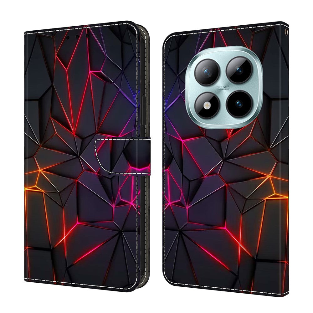 For Xiaomi Poco M8 Pro 5G / Redmi Note 15 Pro+ 5G (Global) Case with Card Slot Pattern Printed TPU + PU Leather Flip Phone Cover - Red Cracks