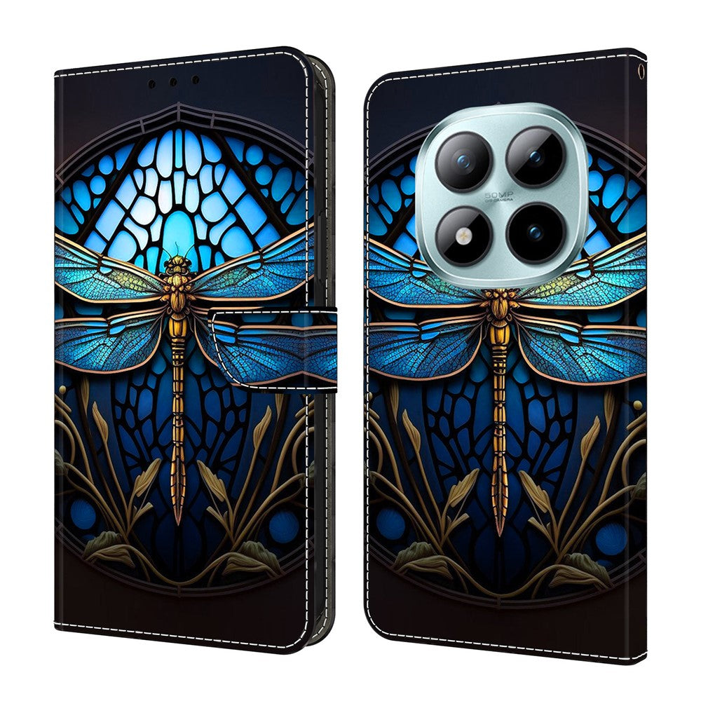 For Xiaomi Poco M8 Pro 5G / Redmi Note 15 Pro+ 5G (Global) Case with Card Slot Pattern Printed TPU + PU Leather Flip Phone Cover - Blue Dragonfly