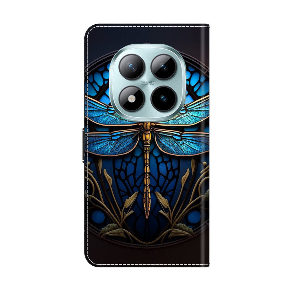 For Xiaomi Poco M8 Pro 5G / Redmi Note 15 Pro+ 5G (Global) Case with Card Slot Pattern Printed TPU + PU Leather Flip Phone Cover - Blue Dragonfly