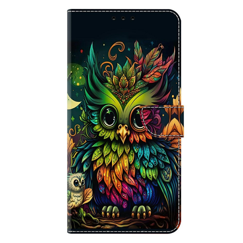 For Xiaomi Poco M8 Pro 5G / Redmi Note 15 Pro+ 5G (Global) Case with Card Slot Pattern Printed TPU + PU Leather Flip Phone Cover - Colorful Owl