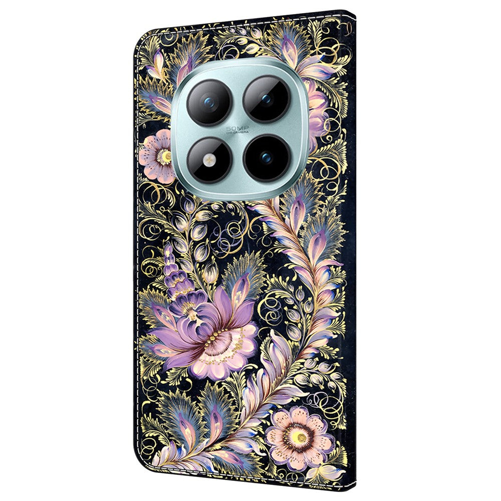 For Xiaomi Redmi Note 15 Pro 5G (Global) Wallet Case Pattern Printing Stand Leather Flip Phone Cover - Vintage Gold Pin
