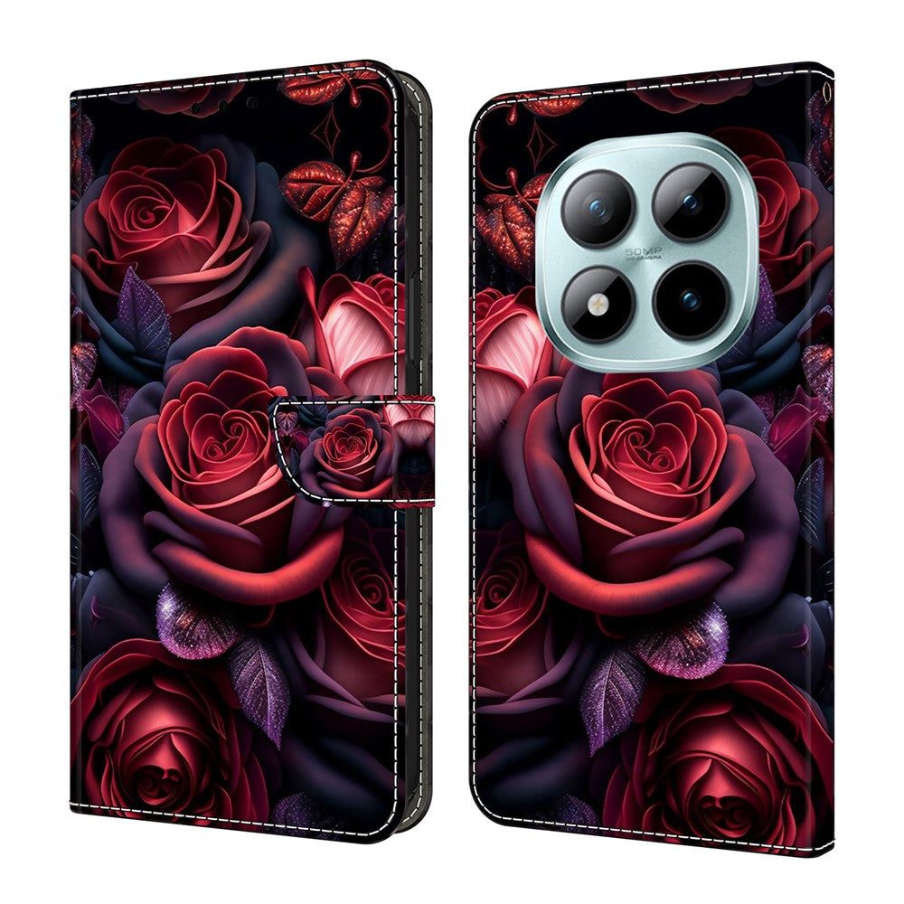 For Xiaomi Redmi Note 15 Pro 5G (Global) Wallet Case Pattern Printing Stand Leather Flip Phone Cover - Black Rose