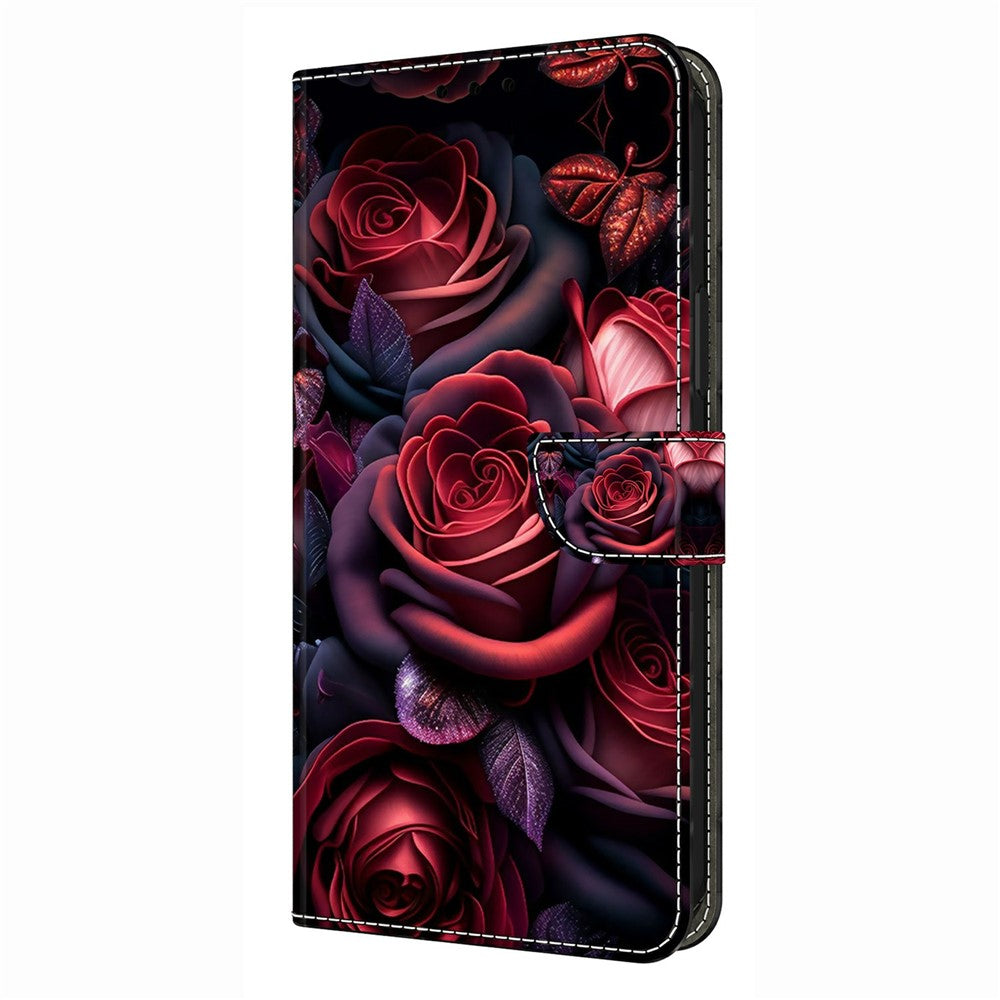 For Xiaomi Redmi Note 15 Pro 5G (Global) Wallet Case Pattern Printing Stand Leather Flip Phone Cover - Black Rose