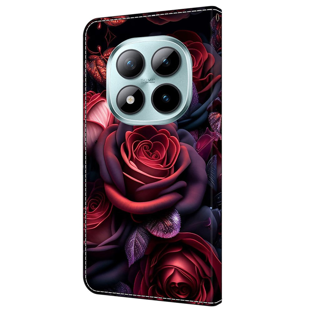 For Xiaomi Redmi Note 15 Pro 5G (Global) Wallet Case Pattern Printing Stand Leather Flip Phone Cover - Black Rose