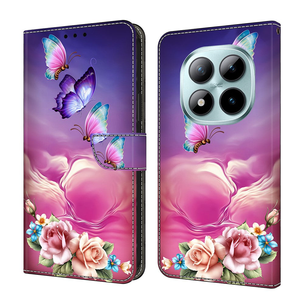 For Xiaomi Redmi Note 15 Pro 5G (Global) Wallet Case Pattern Printing Stand Leather Flip Phone Cover - Floral Butterfly