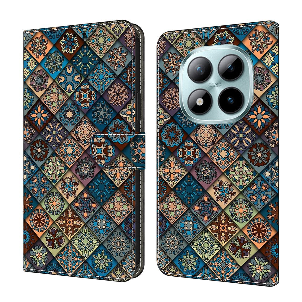 For Xiaomi Redmi Note 15 Pro 5G (Global) Wallet Case Pattern Printing Stand Leather Flip Phone Cover - Blue Floral