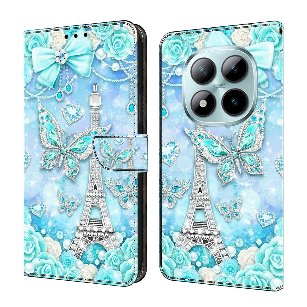For Xiaomi Redmi Note 15 Pro 5G (Global) Wallet Case Pattern Printing Stand Leather Flip Phone Cover - Butterfly Cobalt Tower