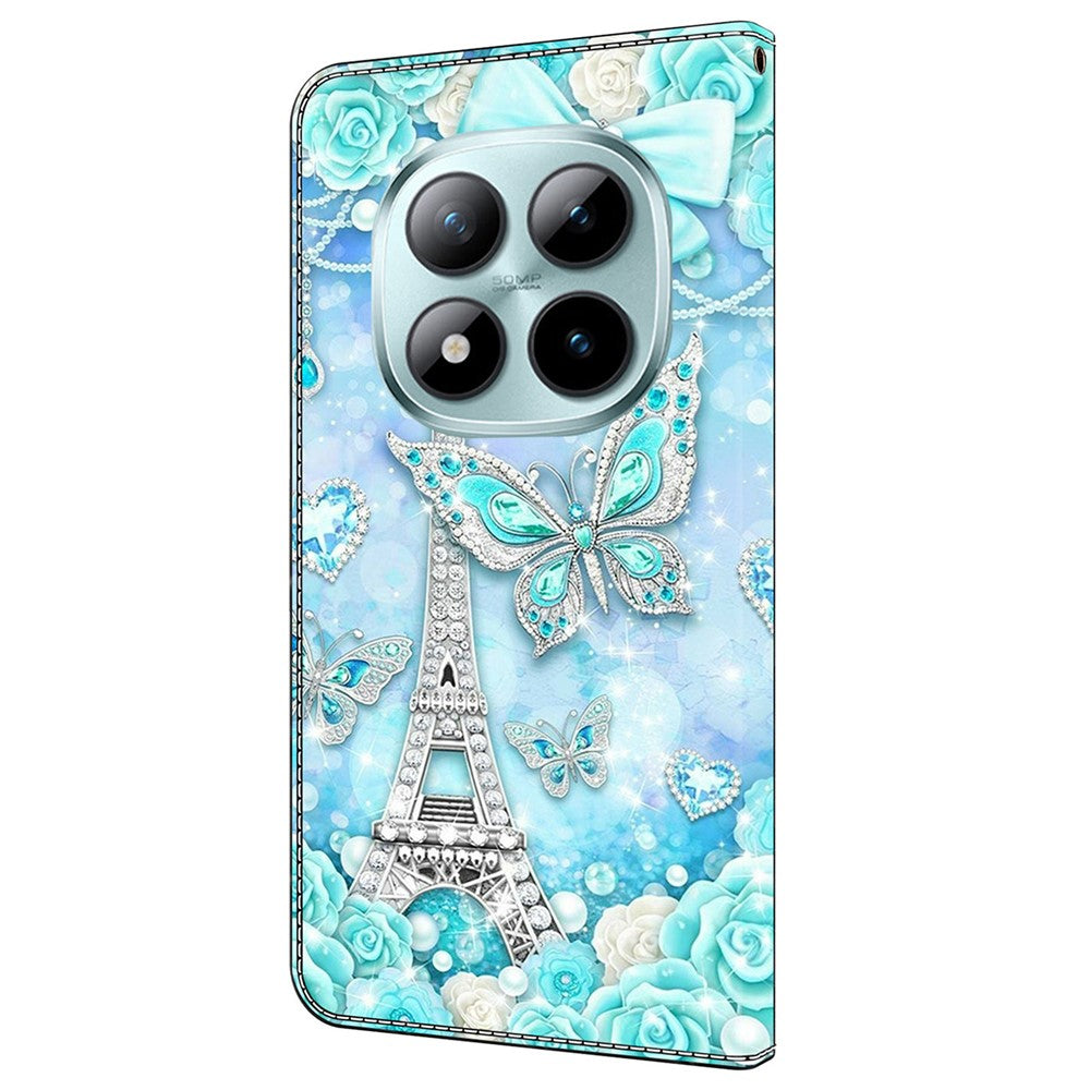 For Xiaomi Redmi Note 15 Pro 5G (Global) Wallet Case Pattern Printing Stand Leather Flip Phone Cover - Butterfly Cobalt Tower