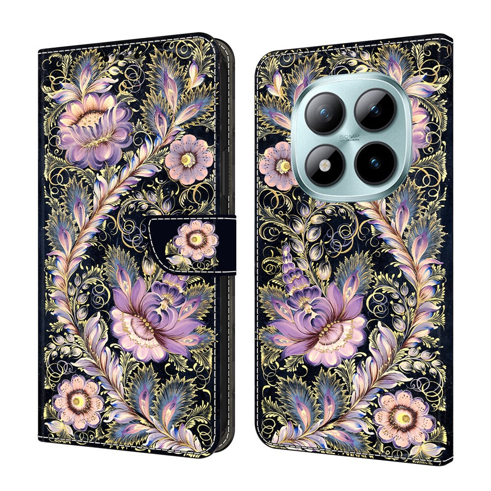 For Xiaomi Poco M8 Pro 5G / Redmi Note 15 Pro+ 5G (Global) Wallet Case Pattern Printing Stand Leather Flip Phone Cover - Vintage Gold Pin