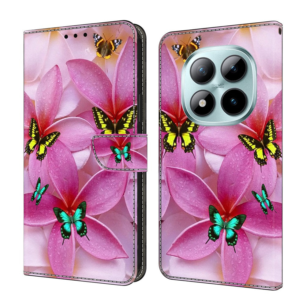 For Xiaomi Poco M8 Pro 5G / Redmi Note 15 Pro+ 5G (Global) Wallet Case Pattern Printing Stand Leather Flip Phone Cover - Pink Floral Butterfly