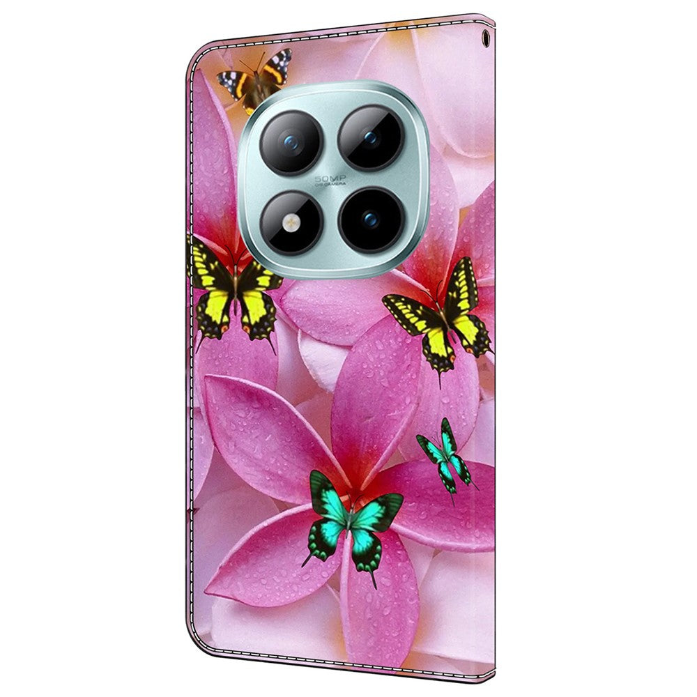 For Xiaomi Poco M8 Pro 5G / Redmi Note 15 Pro+ 5G (Global) Wallet Case Pattern Printing Stand Leather Flip Phone Cover - Pink Floral Butterfly