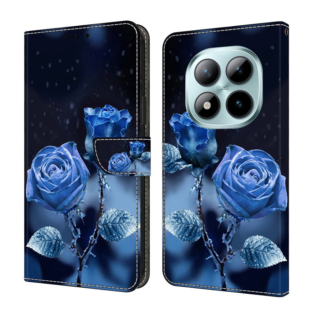 For Xiaomi Poco M8 Pro 5G / Redmi Note 15 Pro+ 5G (Global) Wallet Case Pattern Printing Stand Leather Flip Phone Cover - Blue Roses